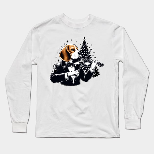 Beagle Playing Violin Christmas Long Sleeve T-Shirt by Graceful Designs